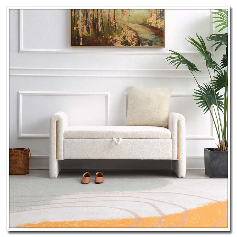 Banc de bout avec accoudoirs et rangement Modern, Crème