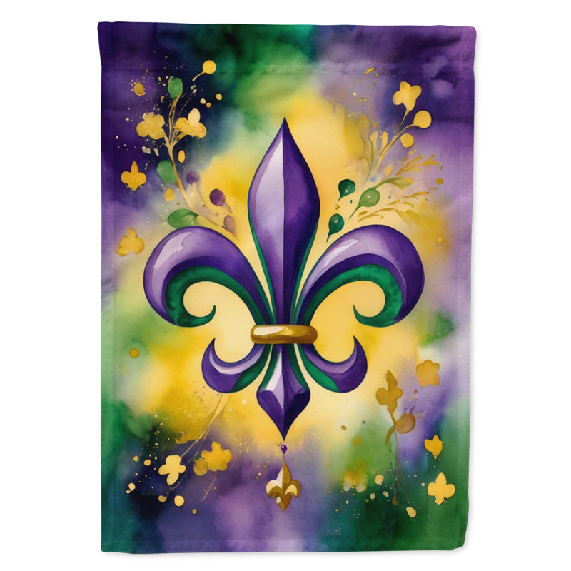 Large Multicolor Polyester Mardi Gras House Flag with Fleur de Lis Design