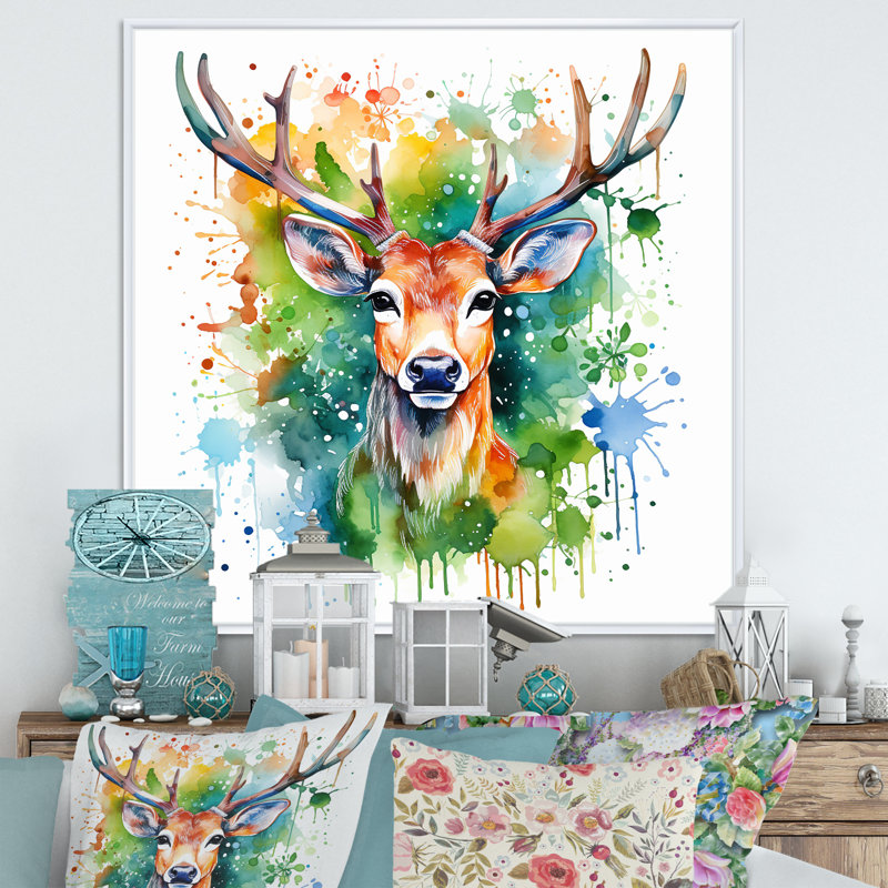 Art mural majestueux, cerf majestueux, Cadre flottant blanc, 30" H x 30" W