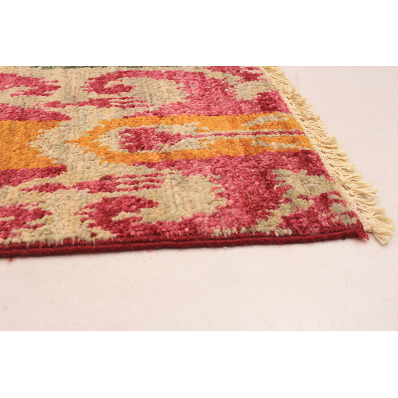 Tapis de bois one-of-kind-noué la 2010 shalimar rose/jaune/vert 4 pi 4 po x 6 pi en laine de 9 po Céline