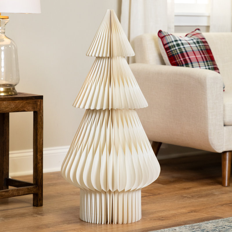 Arbre de Noël en papier pliable accordéon nid d'abeille - 3 pi - Crème, Blanc