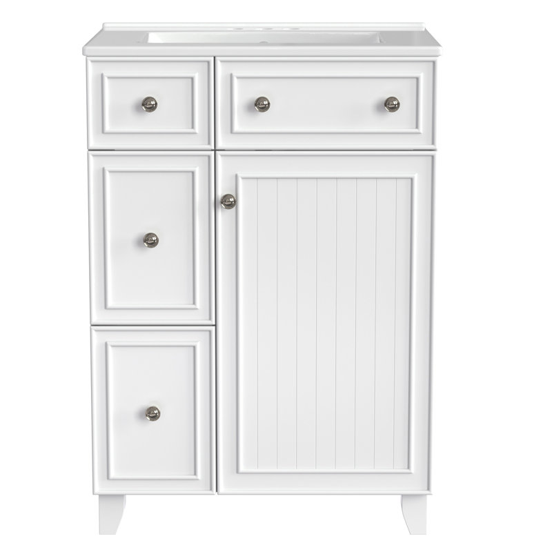 24-Inch Bathroom Vanity Cabinet With Ceramic Sink, White