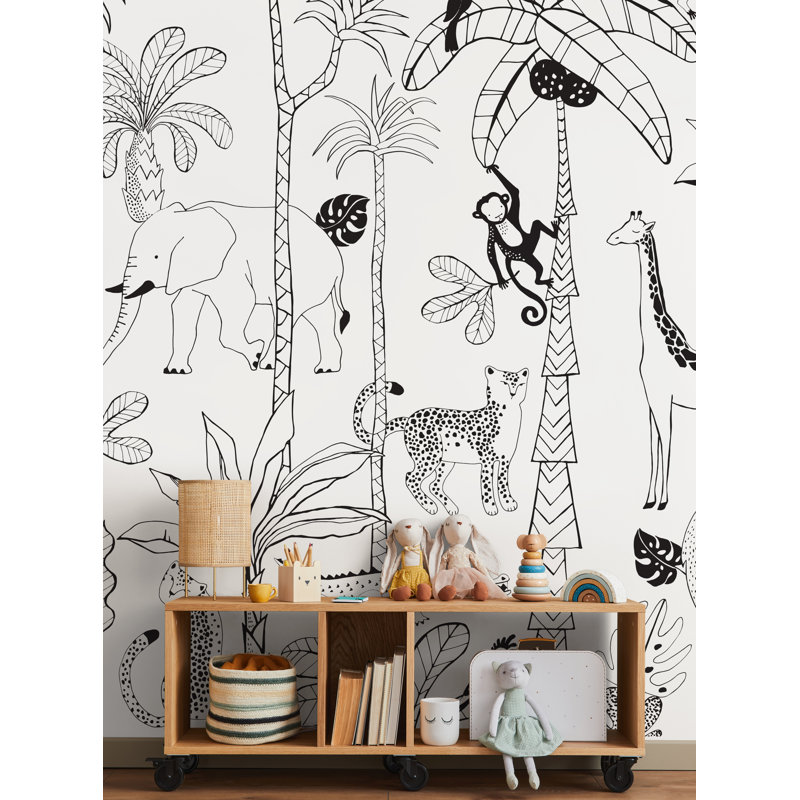 Papier peint adhésif Safari Jungle Illustration, L 96 po x l 96 po