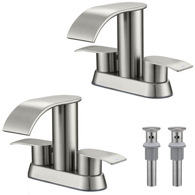 4 in. Centerset Double Handle Waterfall Spout Bathroom Sink Faucet with Pop-up Drain (2 Pack)