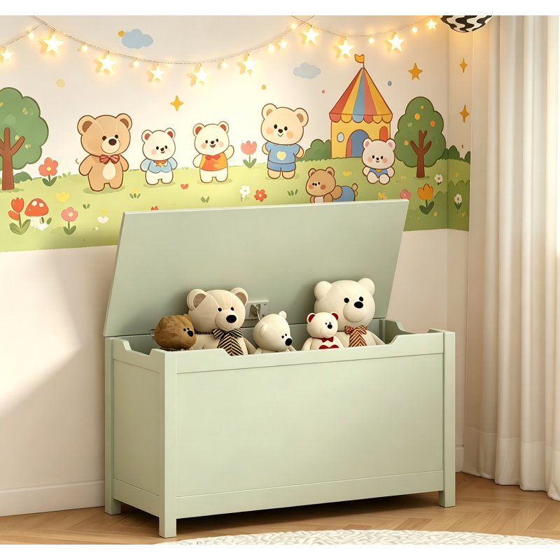 Boîte de rangement en bois pour enfants avec couvercle à charnière pour enfants de 2 ans et plus (blanc), Vert
