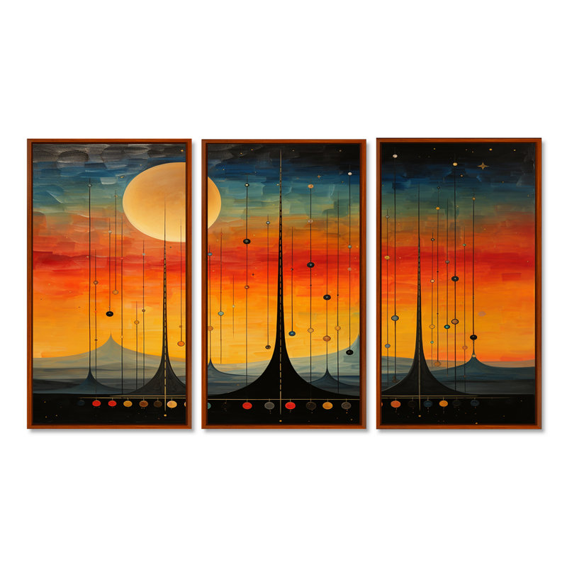 Croker - ensemble d'art mural abstrait paysage, H 28 po x l 36 po x P 1 po, Cadre flottant brun