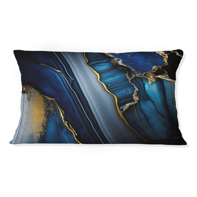 Coussin géométrique abstrait à motif géométrique abstrait bleu II