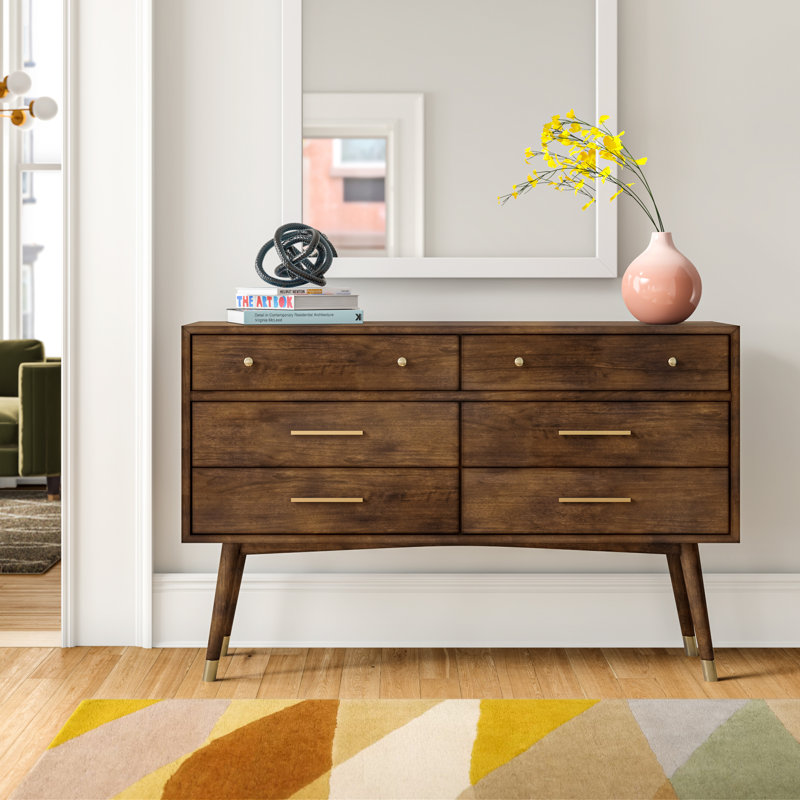 Commode double 6 tiroirs Samuel, Noyer / Laiton