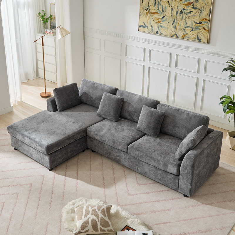 Canapé rembourré en L de 108,7 po avec méridienne convertible Crofford, Chenille blanche