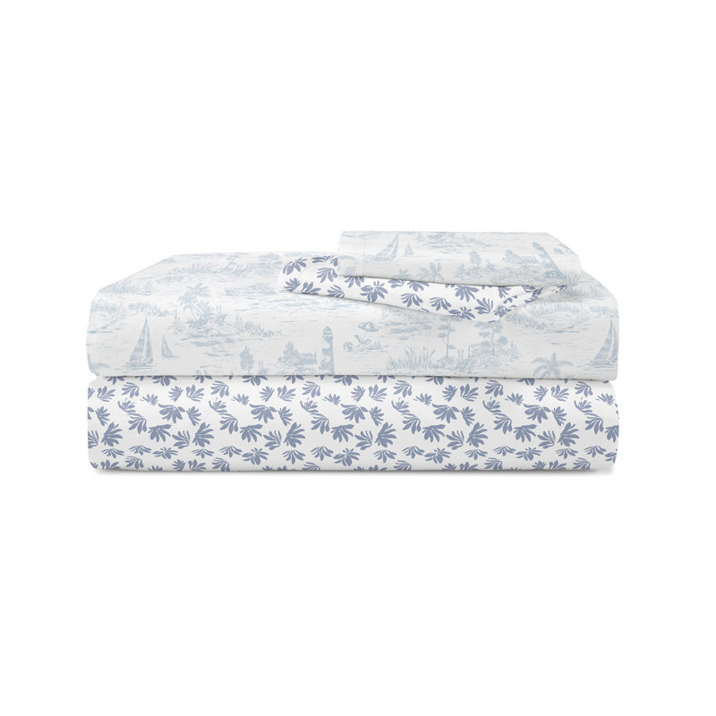 Southern Tide Marco Island Blue Sheet Set, King Sheet Set with 2 Pillowcases