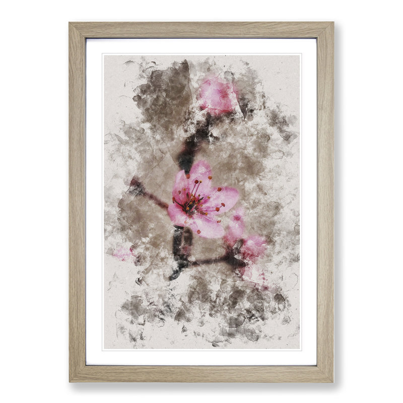 Pink Cherry Blossom Flowers Vol.1 - Framed Print, 90cm H x 65cm W x 2cm D, Oak Framed