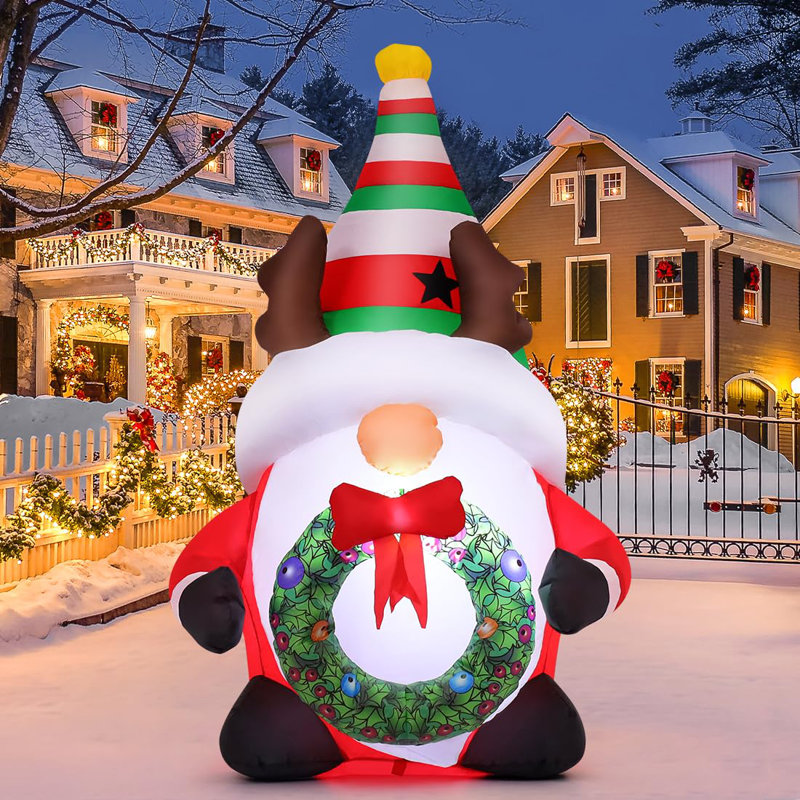 Christmas Inflatables 5 Ft Inflatable Gnome Holding Garland With Built-in Leds