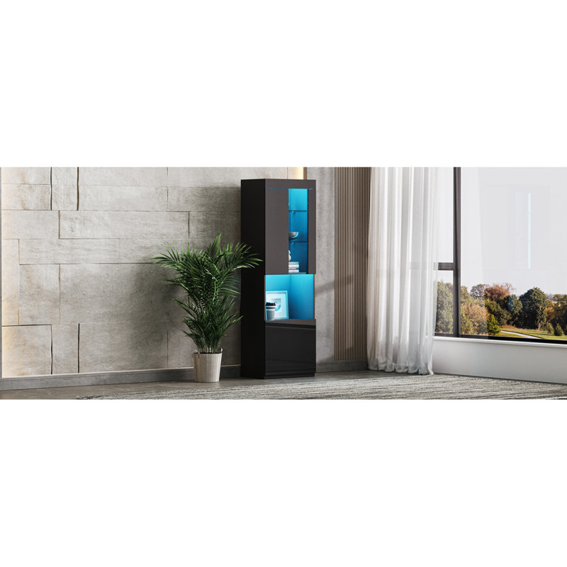 Versatile High Gloss Storage Cabinet With LED Lights, Ideal For Multiple Rooms And Storage Needs., Black
