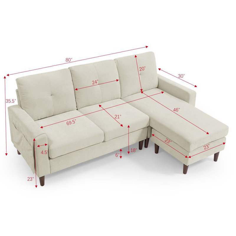 Canapé modulaire réversible avec repose-pieds en chenille de 80 po Piergaetano, Chenille beige