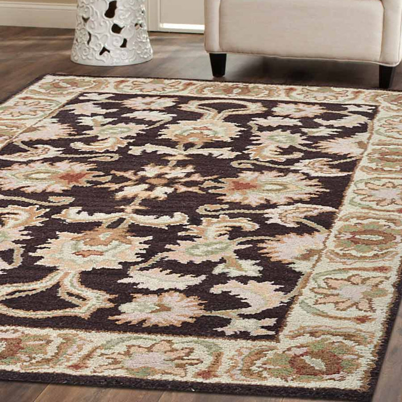 Tapis écologiques en laine touffetée à la main de Beachampton 9 x 12 - rectangulaire, couleur beige brun, design oriental, tapis épais antidérapants faits à la main pour salon, chambre à coucher