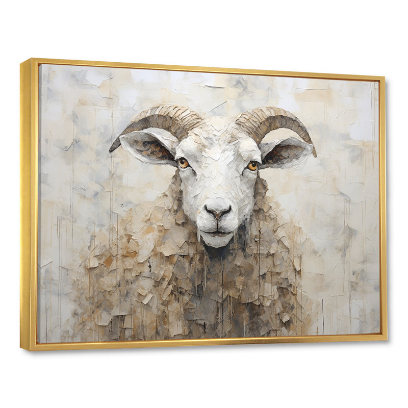 Cozy beige minimalisme mouton sur toile, Cadre flottant doré, 24" H x 32" W