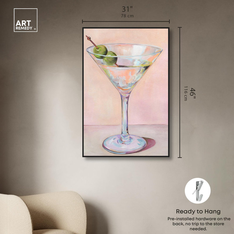 "Cocktail Time", impression côtière tendance par , H 46 po x l 31 po, Cadre flottant noir