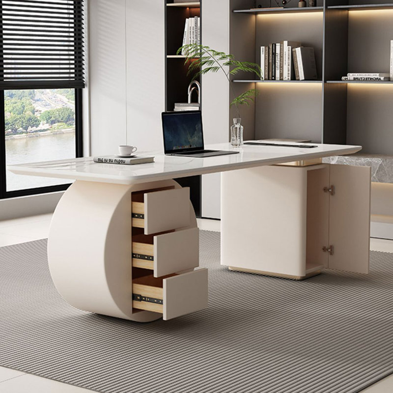 Bureau blanc avec plaque Creative Rock, Retour à droite, H 29,53 po x l 62,99 po x P 27,56 po