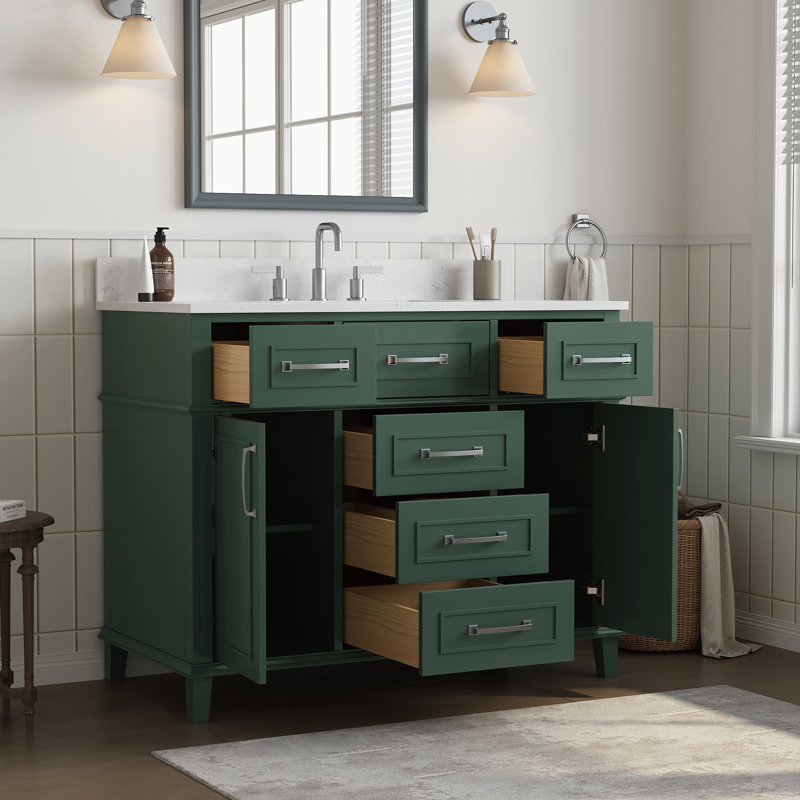 Allendale Sea Green Freestanding Single Bathroom Vanity With Engineered Stone Top, 42"