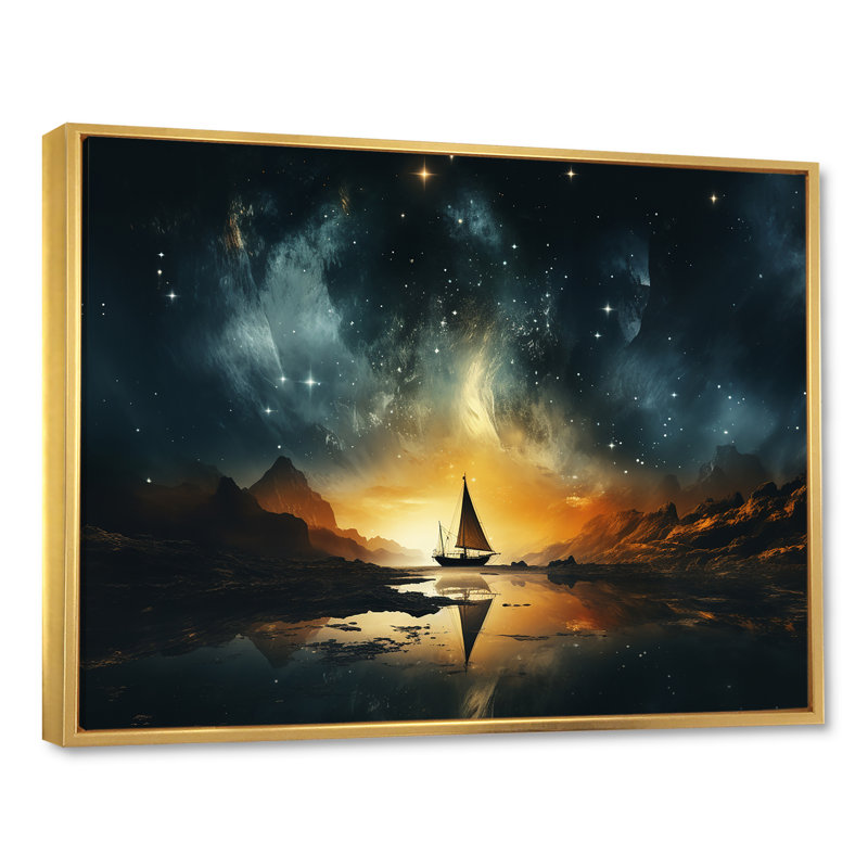 Silhouette de voilier au coucher de soleil au clair de lune - Art mural minimaliste côtier, H 34 po x l 44 po x P 1,5 po