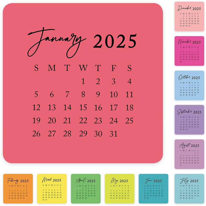 Assortiment d'étiquettes de planificateur de couleurs mensuelles, carré, style moderne, calendrier 2025, travail scolaire, paquet de 40