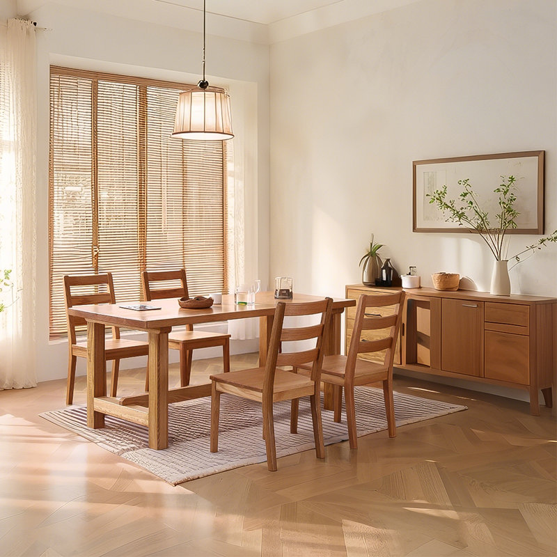 Minimalist Solid Oak Dining Table, 29.53" H x 86.61" W x 35.43" D