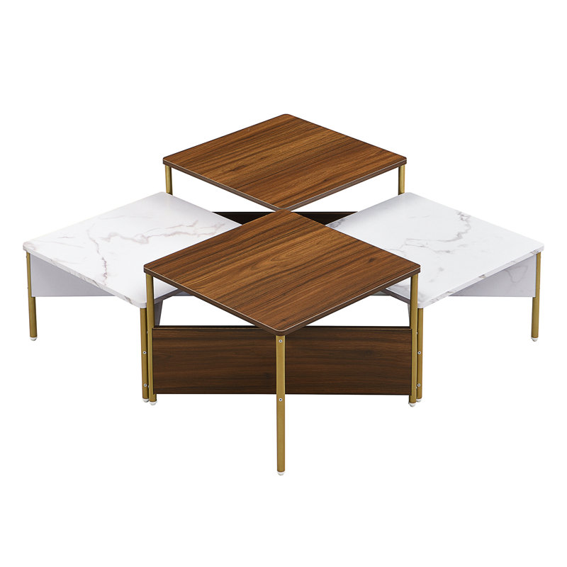 Ensemble de tables basses gigognes modernes Aurelo, Blanc/noyer