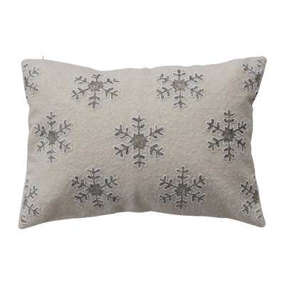 Cotton Blend Lumbar Pillow With Snowflake Pattern