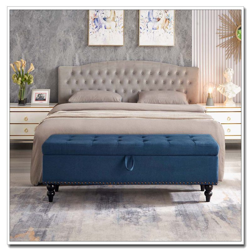 51.5"W Flip Top Storage Bed Bench, Blue