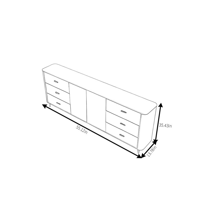 Italian Minimalist Luxury Sideboard, Gray, 35.43" H x 55.12" W x 13.78" D