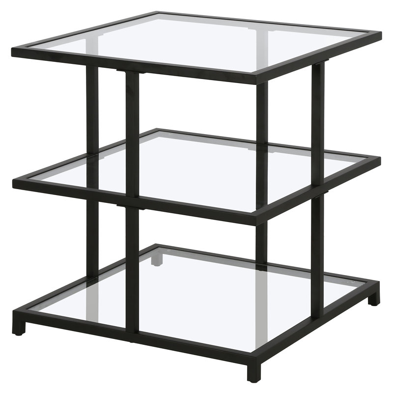 Greenwich Glass Top End Table, Blackened Bronze