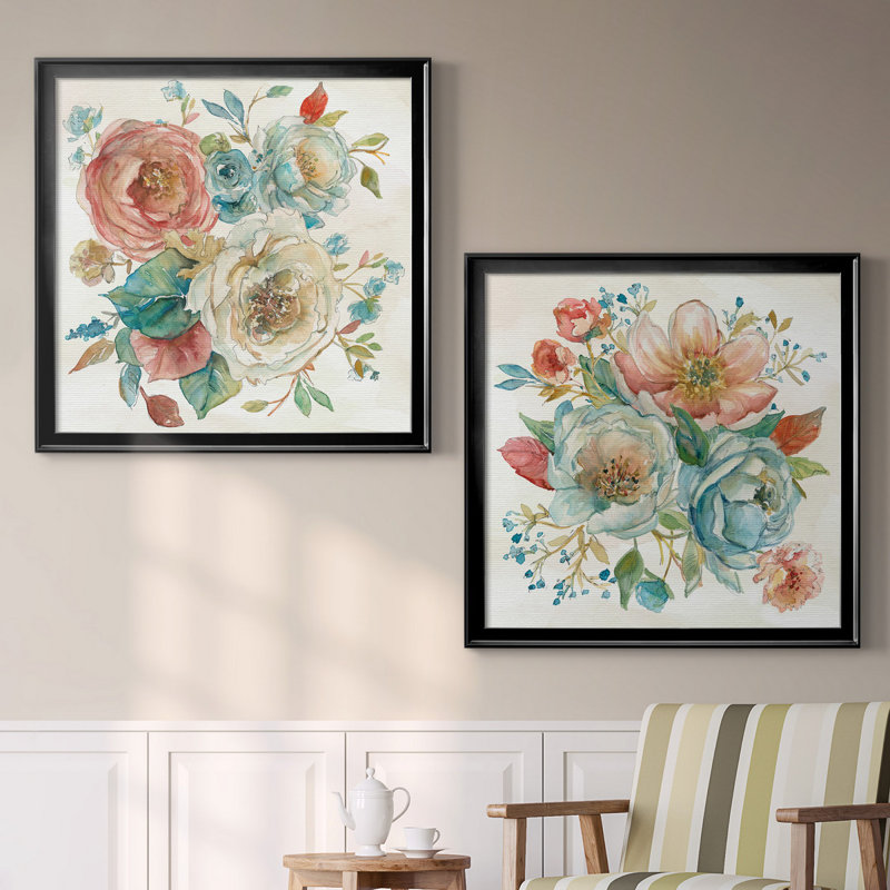 Rose Garden I - ensemble de 2 reproductions, H 17,5 po x l 35 po x P 1,5 po, Toile encadrée noire, Pas de tapis