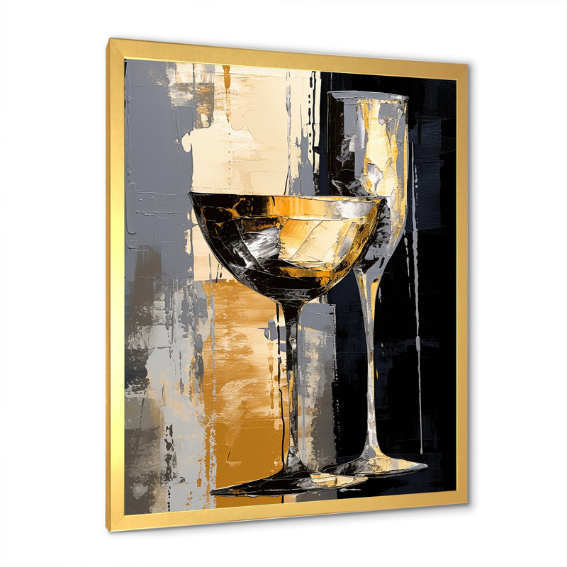Champagne Collage avec verres - Champagne, art mural, Cadre doré simple, H 40 po x l 30 po x P 1,5 po