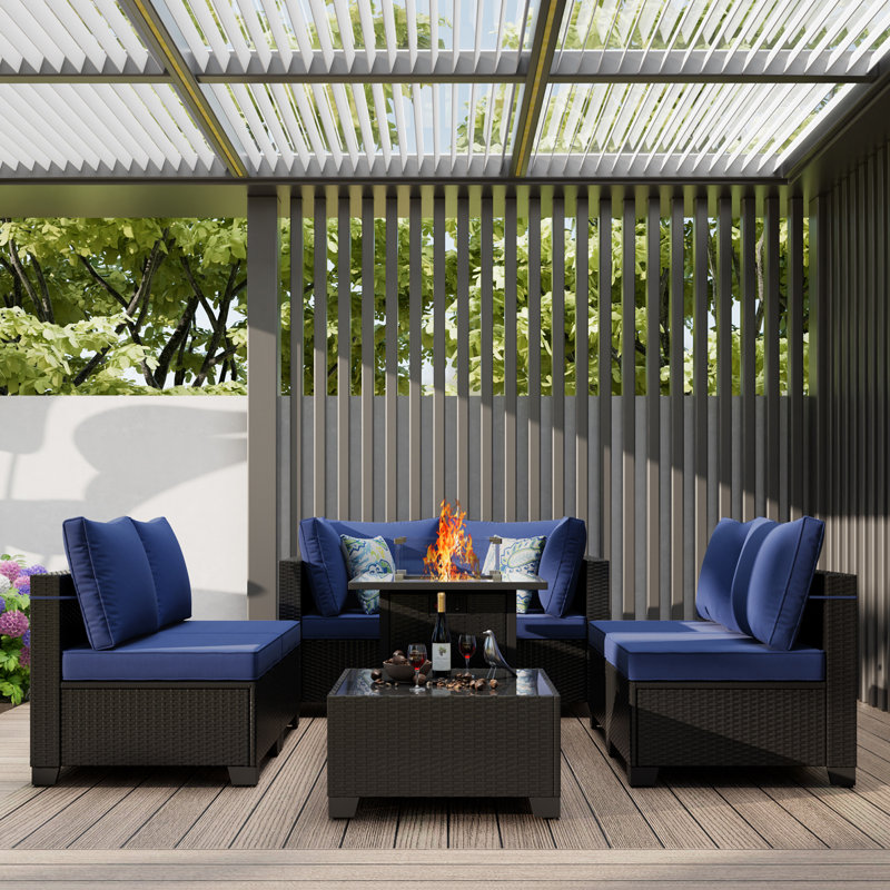 Ensemble de meubles de patio 8 pièces avec table de foyer, comprenant des coussins antidérapants et anti-éclaboussures - parfait pour l'extérieur, la terrasse, le jardin, le bord de la piscine