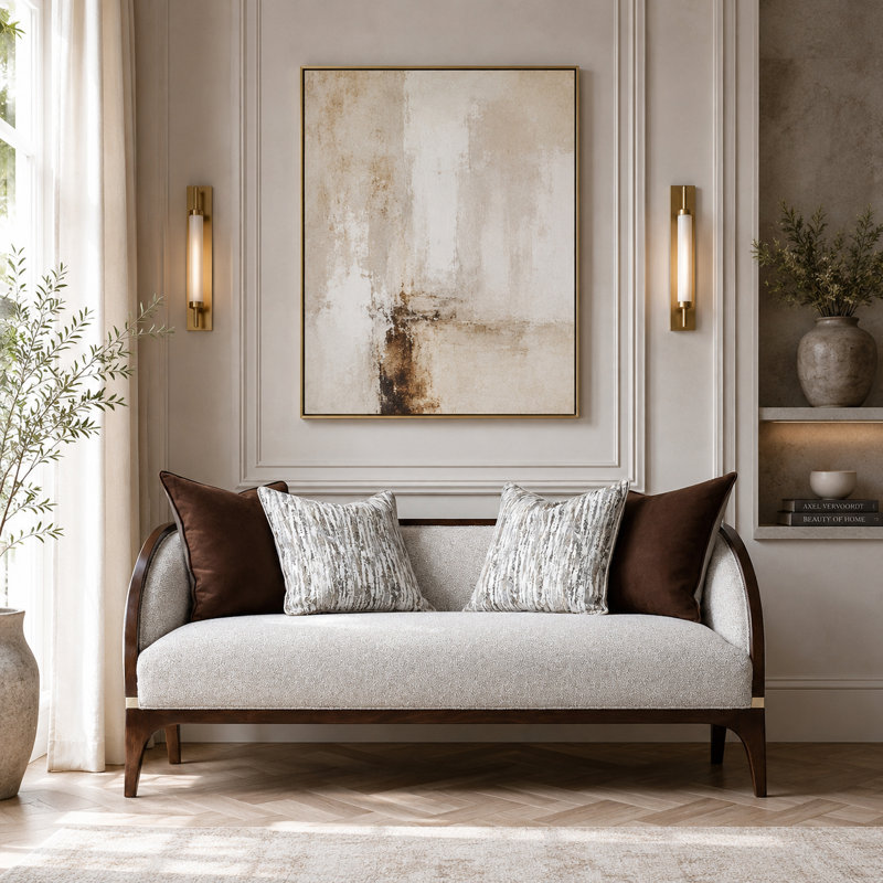 Houston Bouclé 2-Seater Loveseat - Pebble Gray/Walnut