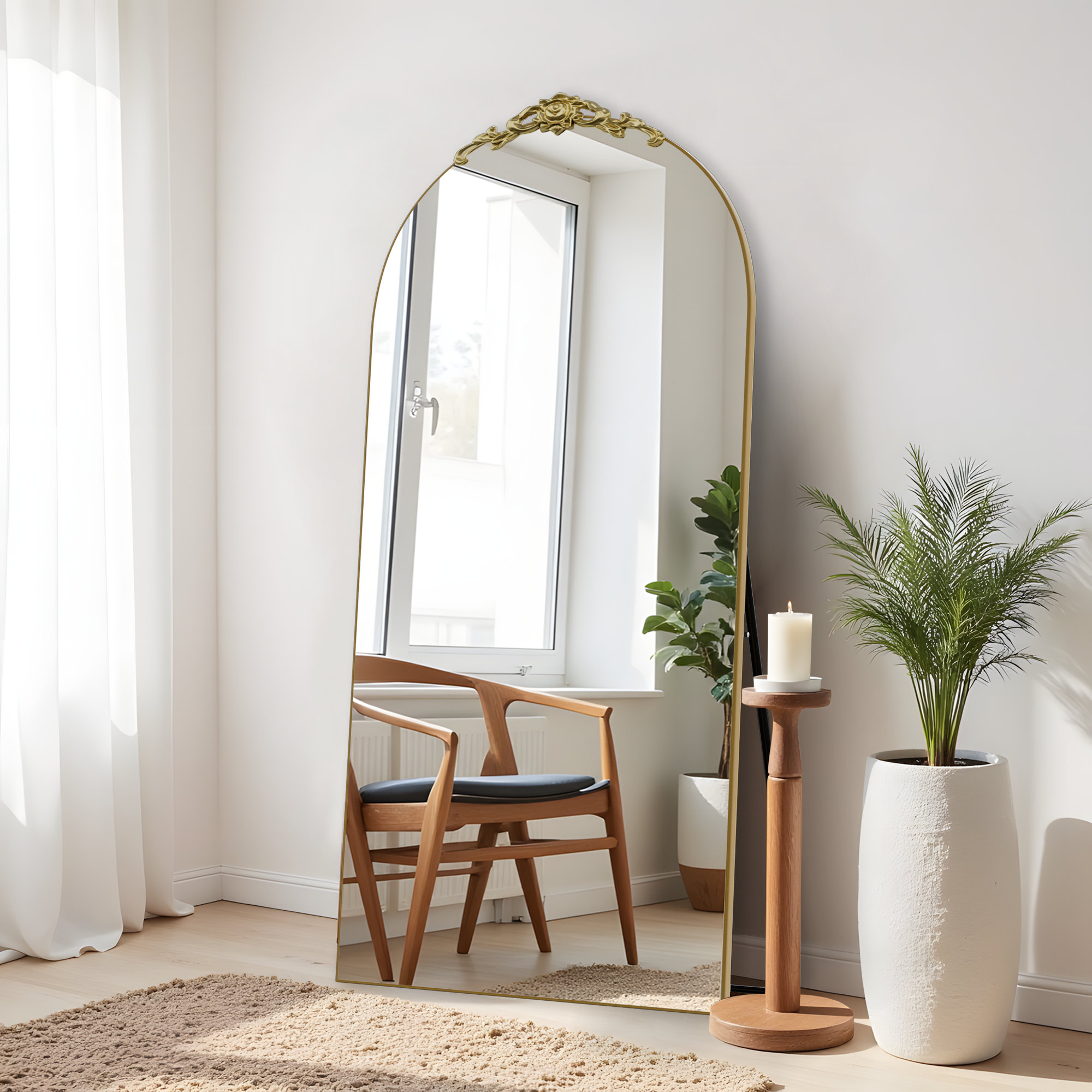Astoria Grand Arch Solid Wood Carved Full Length Mirror Floor Mirror & Reviews | Wayfair