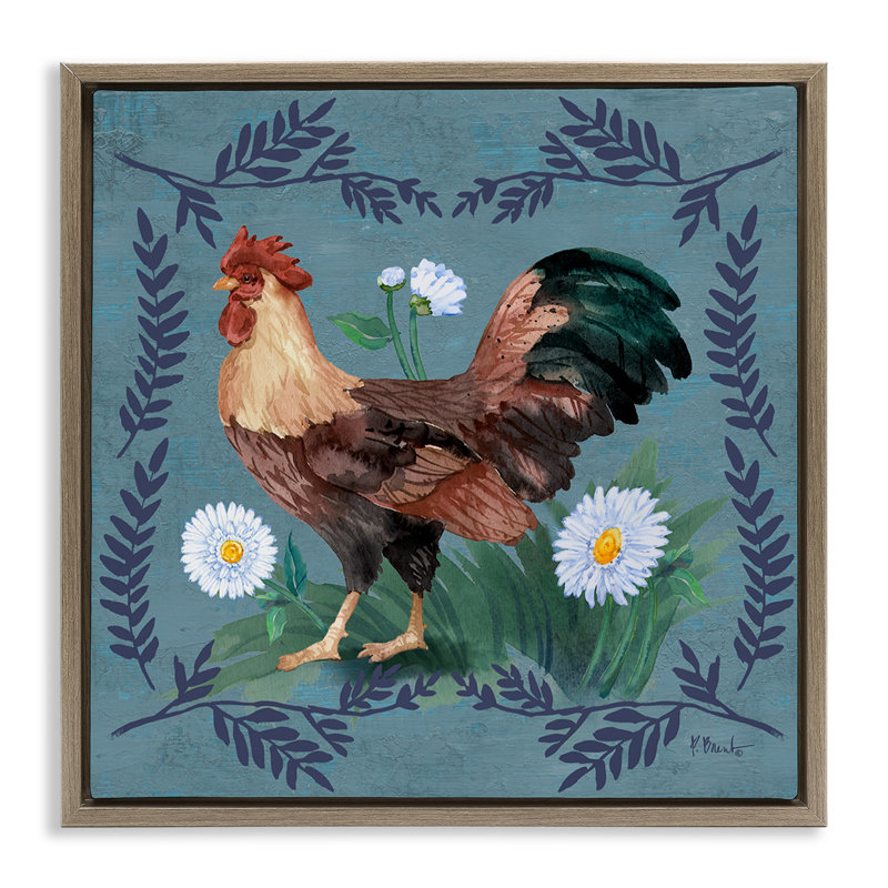 «Rooster & Fern» par Paul Brent, Cadre flottant orme Montalcino, H 25 po x l 25 po