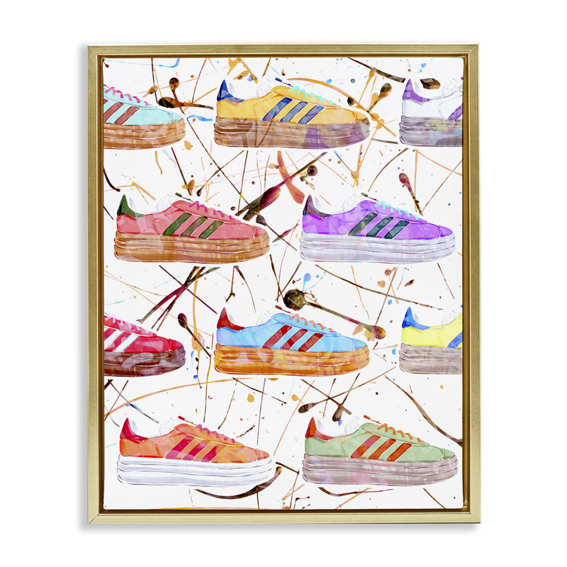 Toile abstraite abstraite encadrée par des espadrilles par Ziwei Li, Cadre flottant métallique doré, H 31 po x l 25 po