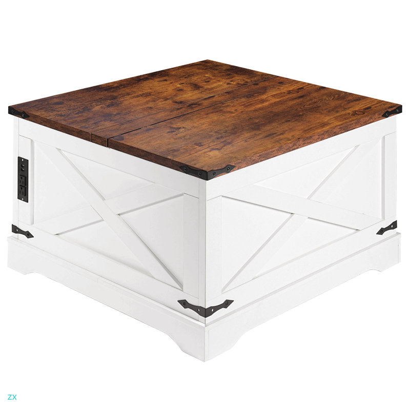 Table basse, table de salle à manger multi-fonctionnelle avec table de levage, table centrale carrée avec compartiments cachés pour le salon, salle de réception de bureau, 31,5 po x 31,5 po, rétro