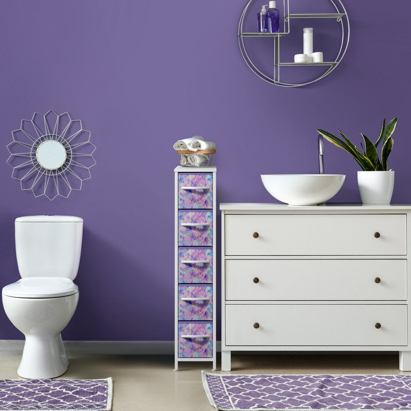 Commode étroite à 5 tiroirs Sorbus, Teinture par nouage mauve