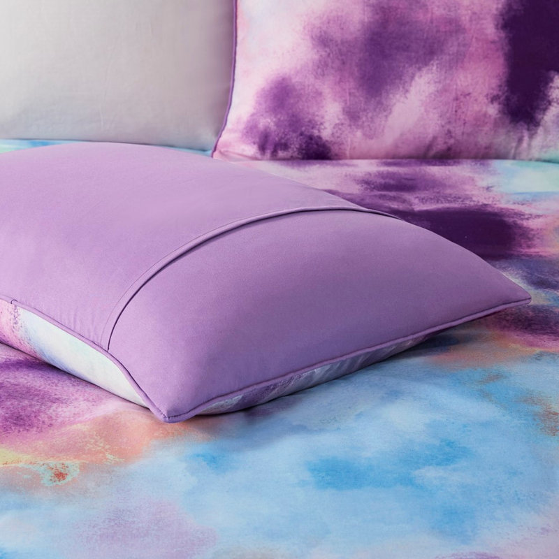 Literie double / grand teint par nouage, microfibre brossée douce, rembourrage, comprend un édredon pour lit, look de rêve coloré, lavable à la machine