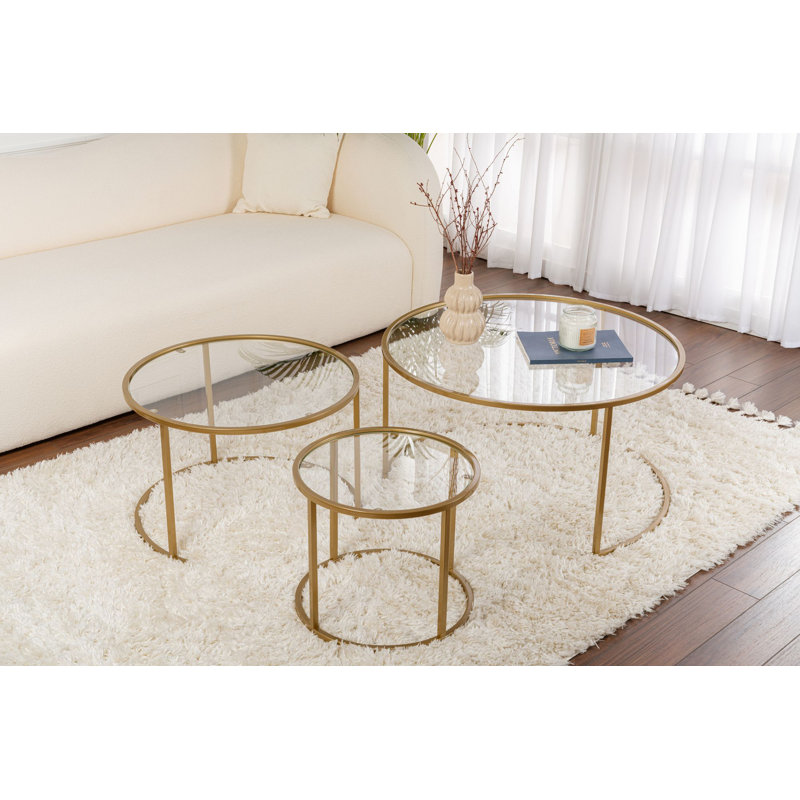 Ensemble de tables basses, Transparent, Doré