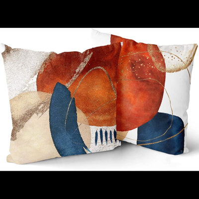 Navy Blue Burnt Orange Geometric Pillow Cases