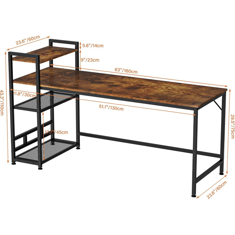 Steel Computer Desk, 110cm H x 160cm W x 60cm D, Dark Brown