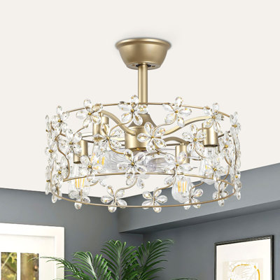 19.7" Crystal Chandelier Ceiling Fan with Remote and Light