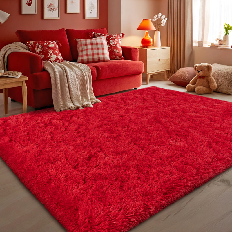 6x9 ft Red Shag Area Rugs for Living Room, Non-Slip Indoor Modern Plush Shag Carpets, Rectangle 6' x 9'