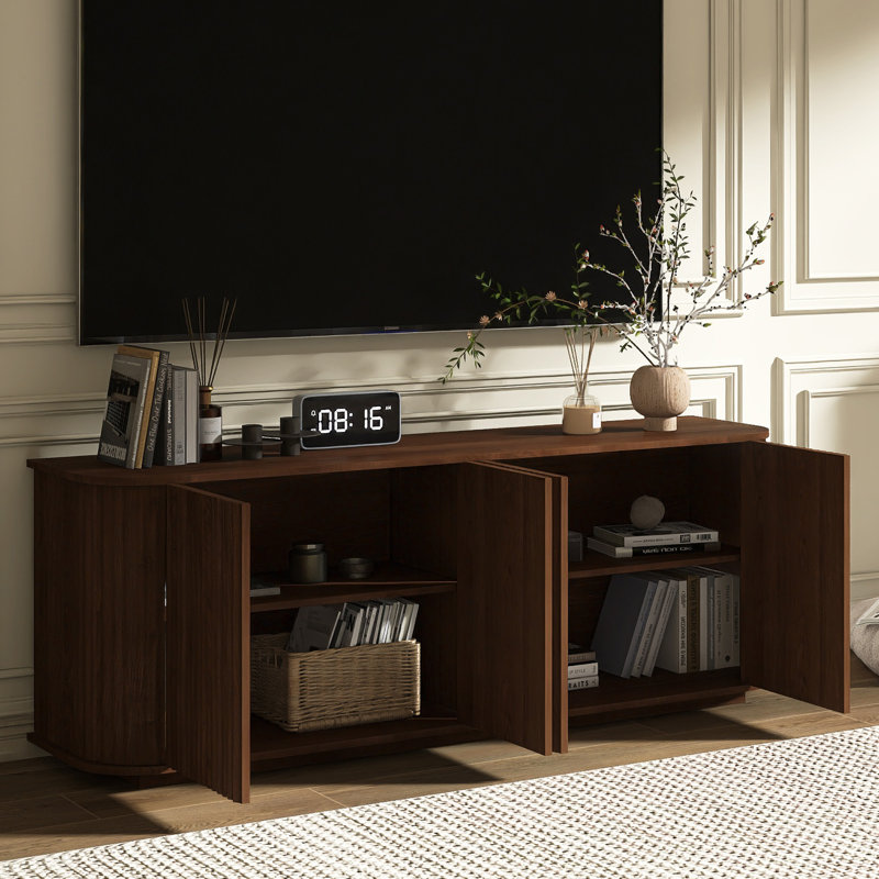 64" Modern TV Stand With Adjustable Shelves, Walnut