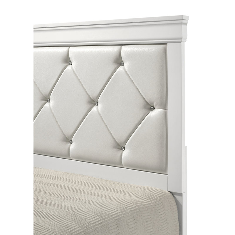 Mobilier de chambre à coucher moderne avec lit à panneau grand et tête de lit tapissier à texture de cristal, Queen