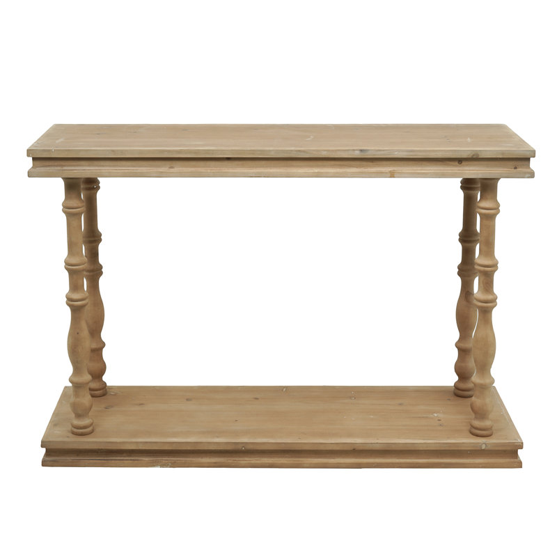 Console 48 po x 15 po x 32 po à 2 niveaux en bois naturel avec pieds fuselés sculptés, mobilier en bois rustique / maison de campagne / campagne française