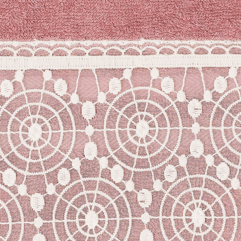 Valentina Turkish Cotton Lace Embellished Towel, Single Hand Towel, Tea Rose/White